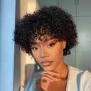 Breathable Glueless Afro Curly Wigs Human Hair with Bangs Short Natural Curls for Women Non Lace Front Lightweight Daily Wear (Black,6inch)