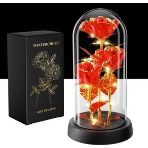 WINTERCRUSH Premium Light-Up Glass Rose - Perfect Birthday,Mother's Day,Valentine's for Women,Mom,Wife,Grandma,or Girlfriend - Colorful Rainbow Rose,Ideal for Home Decor (Red)