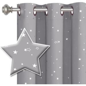 H.VERSAILTEX Blackout Star Curtains for Kids Room Boys Girls Twinkle Silver Stars Thermal Insulated Cute Thick Soft Curtain Drapes, Grommet Top, 1 Panel, 52" W x 63" L, Grey