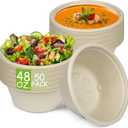 Paper Bowls, 100% Compostable Disposable Soup/Salad Bowls 48 Oz 50 Pack, PFAS-Free BPI Certified Eco-Friendly Hot/Cold Food Bowls, Natural Brown