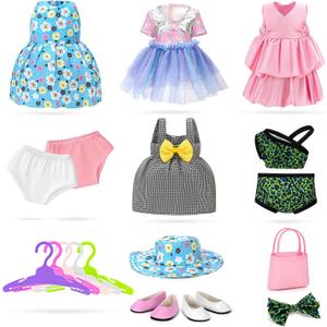 18 inch Doll Clothes and Accessories for American 18 Inch Dolls Girl Clothing Gift, 18Pcs Complete Set Clothing with Outfits, Dress, Shoes, Swimsuit, Underwear, Hat, Handbag, Clothes Hangers