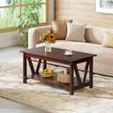 WLIVE Coffee Table with Storage Shelf, 39.4" Farmhouse Coffee Table with V-Frame Support, 2-Tier Wood Rustic Center Table for Living Room, Bedroom & Balcony, Espresso, 39.4in