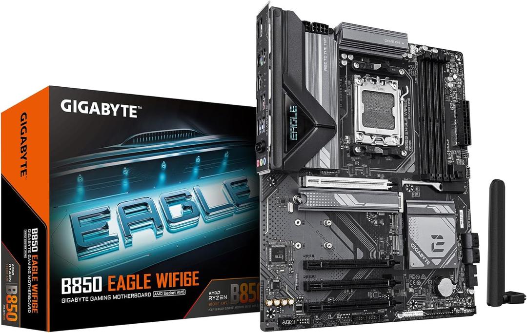 GIGABYTE B850 Eagle WIFI6E AMD AM5 ATX Motherboard, Support AMD Ryzen 9000/8000/7000 Series, DDR5, 8+2+2 Power Phase, 3X M.2, PCIe 5.0, USB-C, WIFI6E, GbE LAN, EZ-Latch