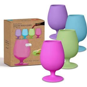 Unbreakable Silicone Wine Glasses | Set of 4 | BPA-Free | Bali Collection | Stemmed | 12oz