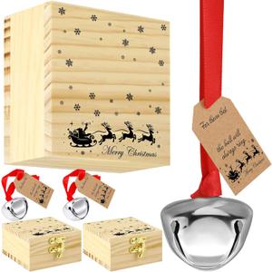 Ceenna 2 Sets Christmas Believe Bell Gifts Polar Ornaments Bulk Santa Bells Christmas Polar Train Party Gifts Decorations Tree Decor (Beige)