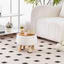 Wimarsbon Storage Ottoman, Modern Round Footrest with Soft Padded Seat, Teddy Velvet Footstool with Wood Legs, Accent Small Table or Plant Stand for Hallway, Living Room (Cream)