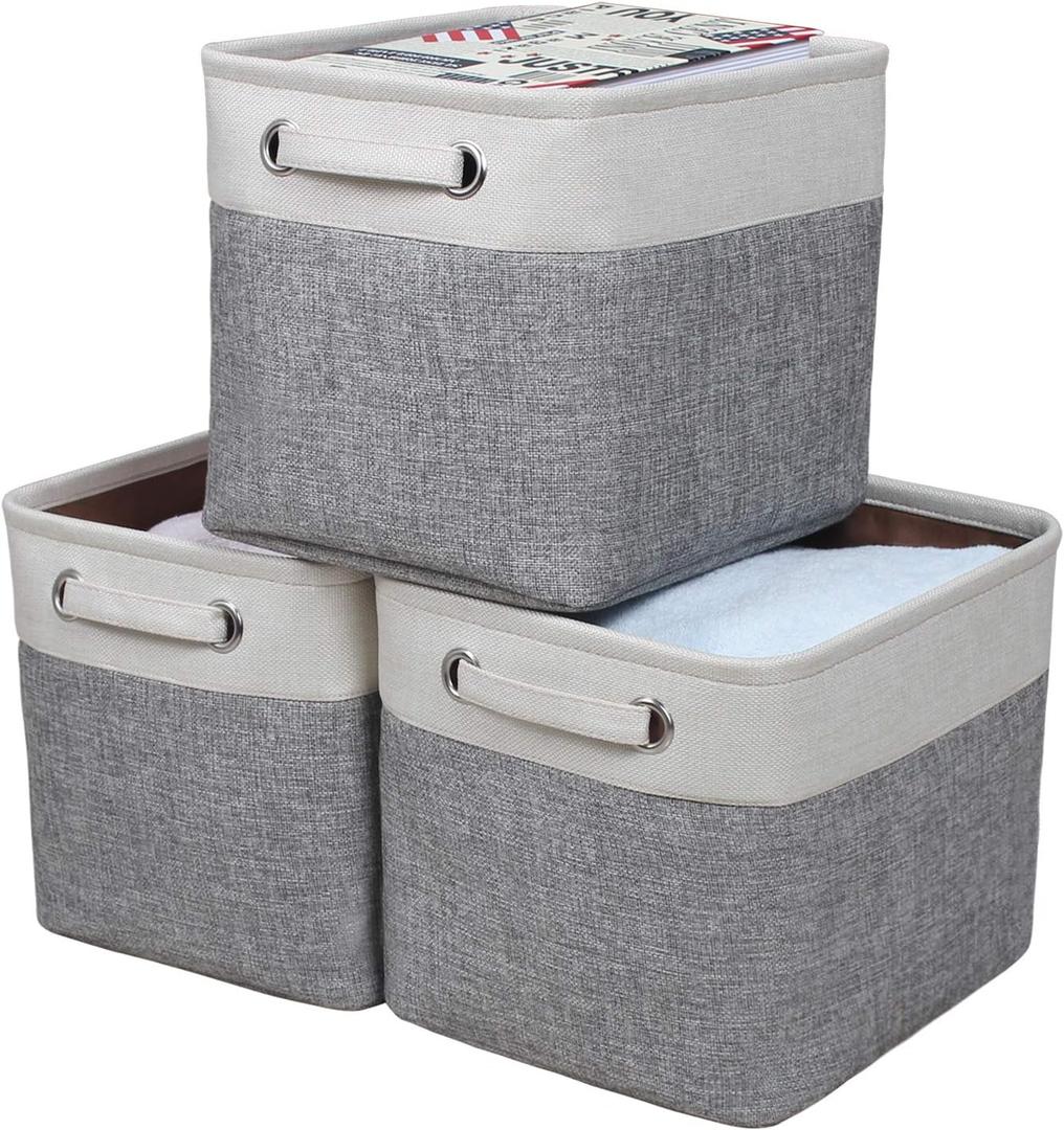 Kntiwiwo Foldable Storage Bin Collapsible Basket 12" x 10" x 9.5" Cube Storage Organizer Bins with Dual Carry Handles for Home Closet Shelves Drawers Organizer, Set of 3, Grey