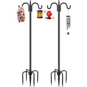 Gtongoko Double Shepherds Hook for Outdoor, 2 Pack 92 Inch Heavy Duty Bird Feeder Pole 3/4 Inch Thick Garden Hooks for Hanging Hummingbird Feeder, Plant Baskets, Solar Light Lanterns