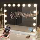 Hansong Vanity Mirror with Lights and Speaker22.8''x18.4'' Hollywood Makeup Mirror with 15 LED Bulbs Lighted Vanity Makeup Mirror 3 Lighting Modes 10X Magnification White