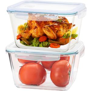 2Pack 2600ml/88oz Large Glass Storage Containers with Lids, Meal Prep Food Container Set for Storing food, vegetables or fruits - Microwave, Oven Safe