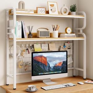 BYMECOST 38.6" Desktop Hutch Bookshelf,2-Tier Desk Shelf with Back Panel