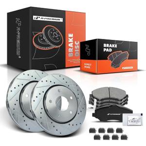 A-Premium 11.88 in(301.8mm)Front Drilled and Slotted Disc Brake Rotors + Ceramic Pads Kit Compatible with Dodge, Ram, Chrysler & Volkswagen Models - Grand Caravan, Journey, Town & Country, Routan, C/V
