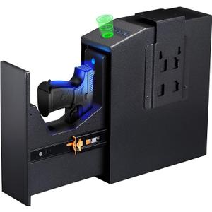 Pistol Safe Upgraded,0.1 Seconds Quick Access Auto Sliding Door Hand Gun Safe for Handgun,with Biometric Fingerprint, PIN Code,Key Access,for Bedside, Desk,Office Safety (Upgraded Pistol Safe)