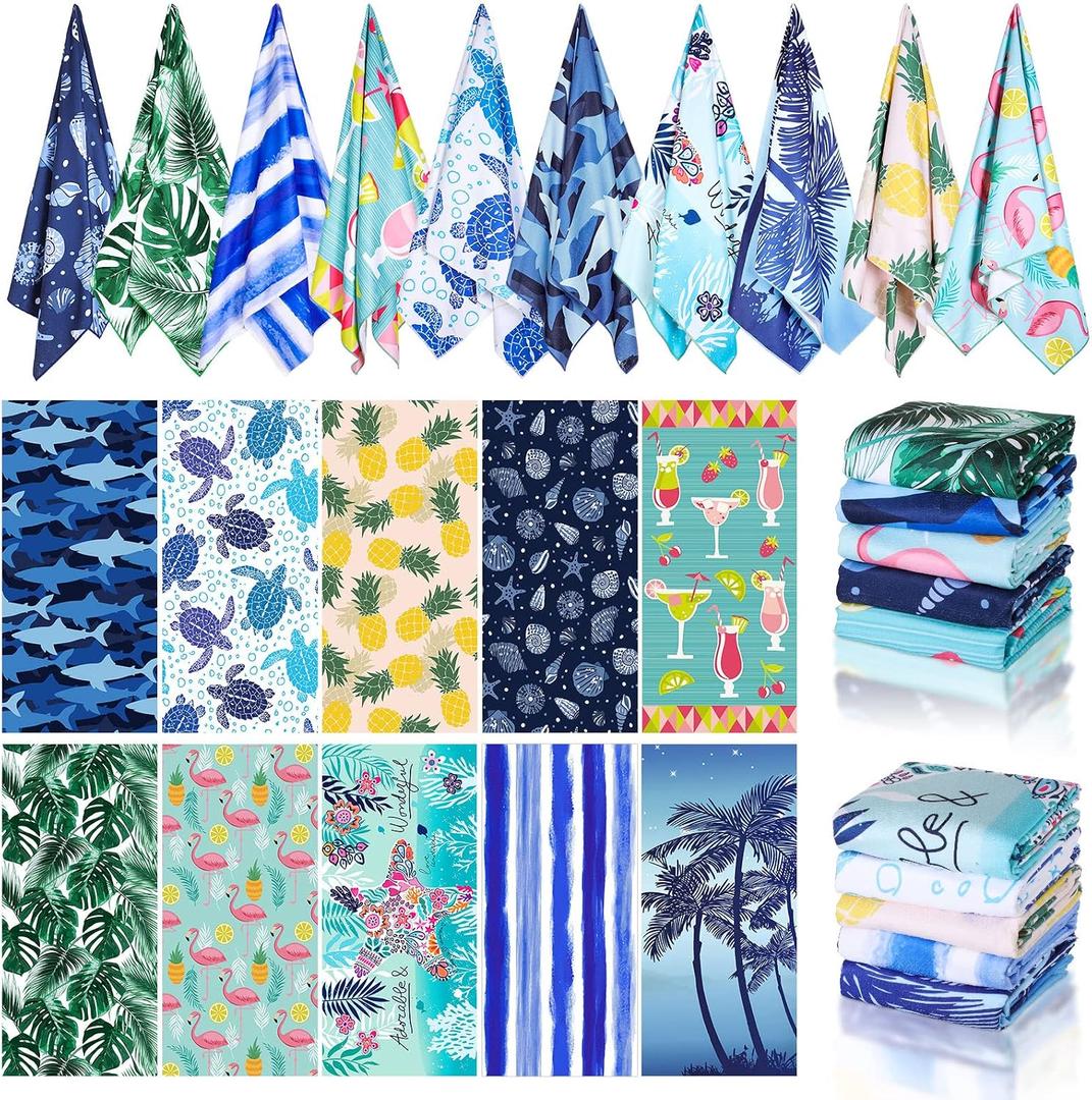 EBOOT 10 Pack Oversized Beach Towel Set Extra Large Pool Towels Microfiber Quick Dry Swim Blanket for Adult Women Men Face Hand Body Bath Travel Pool(Delicate Color,36 x 72 Inch,Seaside)