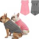 2 Pack Dog Sweaters for Small Dogs, Soft Knitted Puppy Sweater Pet Warm Clothes in Winter Cold Weather Pullover Design Small Dog Sweater for Boy Girl Dogs Cats (Grey, Pink)