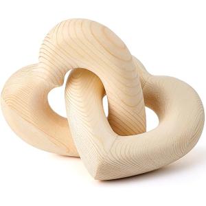 Handmade Wooden Heart Decor Interlocking Hearts Neutral Wedding Couple Gifts Aesthetic Natural Wood Knot Chain Link Shelf Decor Coffee Table Accessories(Wood Grain)