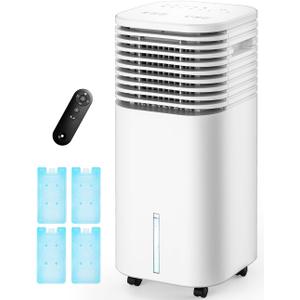 4-IN-1 Portable Air Conditioners, Evaporative Air Cooler w/4 Modes & 3 Speeds, 15H Timer for Smart Auto-off, 2-Gal Tank for 20H Cooling, 17FT Remote, No Hose Needed, 120Oscillating Swamp Cooler