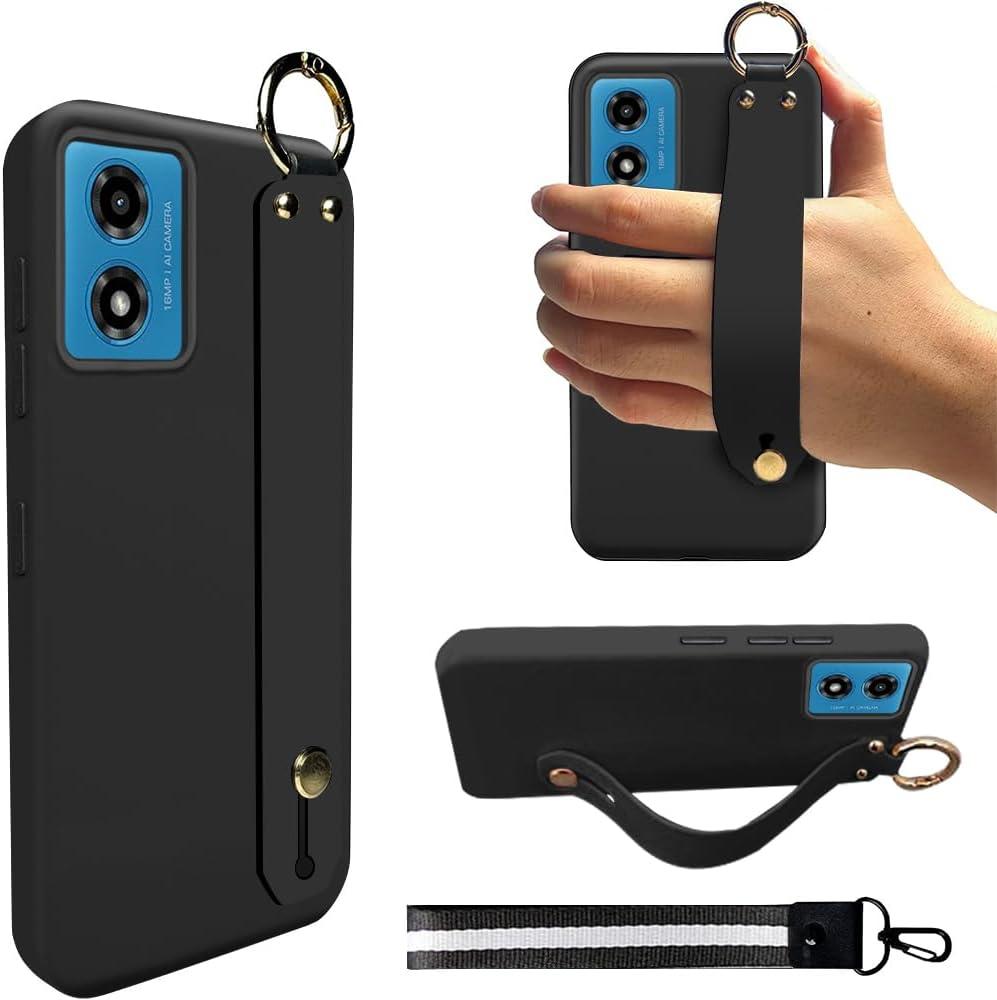 Case for Motorola Moto G24 4G / G04 4G /G04S / E14 4G Phone Case, Wrist Strap Hand Holder Bracelet Silicone Protective Cover Case - Black
