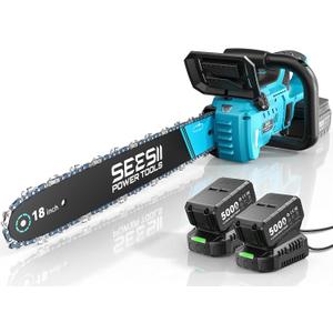 SEESII 40V 18-Inch Electric Chainsaw: Cordless Chainsaw with 2 x 5.0Ah Batteries & Fast Chargers, 2200W Brushless Battery Powered Chain Saw, Auto-Oiling Electric Saw for Tree Felling and Wood Cutting