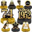 74th Birthday Decorations Set, 1952 Table Toppers for Women Men Birthday Party Supplies, Happy 74 Year Old Table Decoration for Grandpa Grandma, 9Pcs Black & Gold Honeycomb Centerpieces