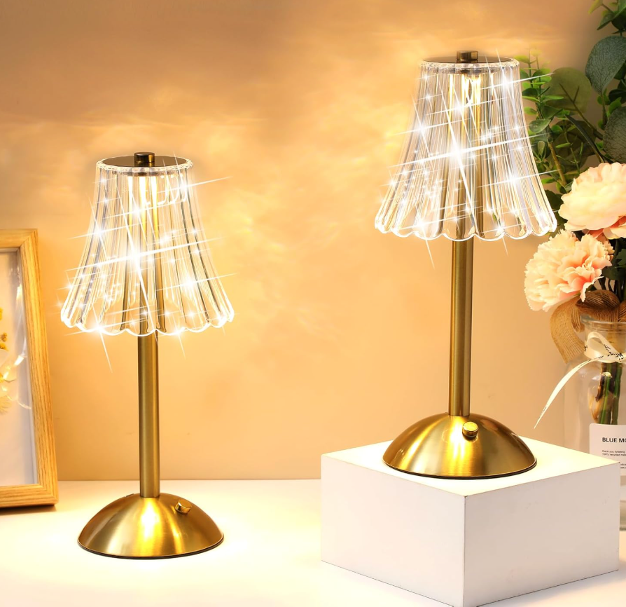 Liliful 8 Pcs Cordless Table Lamp Rechargeable Touch LED Small Gold Portable Battery Operated USB-c Desk Lamp 3 Color Dimmable for Bedroom Living Room Dining (Gold,Rose Style)
