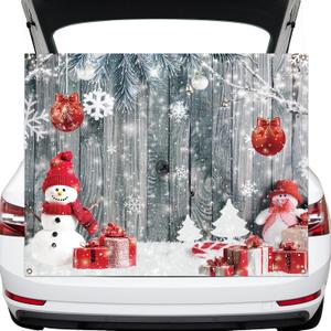 Halloween Trunk or Treat Car Decorations Kit Christmas in October Theme Wood Winter Snowman Backdrop Xmas Trunk or Treat Decorations for SUV,Archway,Garage Door,Photo Booth Party Supplies
