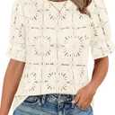 KIRUNDO Lace Tops for Women Blouses Dressy Casual Boho Eyelet Puff Short Sleeve Shirts Spring Summer Clothes Vacation Outfits (Yellow, S)
