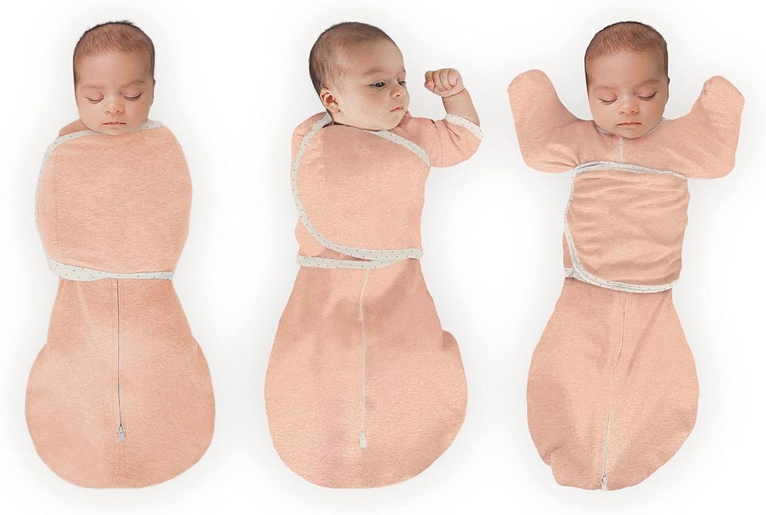 SwaddleDesigns 6-Way Omni Swaddle Sack Arms Up Swaddle for Newborn, More Options to Calm Startle Reflex, Improves Sleep (Small (6-14 Pound), Heathered Peach Blush)