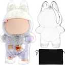 2 x Protective Case for LABUBU, Plastic Clear Display Box with Key Chain for Dolls, Protective Cover for Plush Toy, Transparent PVC Bag for Storage (No Doll, 17cm)