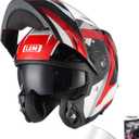 LEM Modular Motorcycle Helmets Fiberglass, Full Face Motorcycle Helmet Flip Up for Touring, DOT Certified, Release Sun Visor & Removable Comfort Liner, Lightweight Street Bike Helmet (Red/White,L)