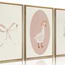 3Pcs Girls Nursery Wall Art Vintage Goose Wall Decor Pictures Pink Bow Poster Prints Kids Room Painting Artwork for Girls Room Bedroom Living Room Home Decoration,12x16in