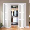 SMARTSTANDARD Bifold Door, for 72"x 80" Opening,Tempered Frosted Glass Closet Folding Barn Door with Hardware Kit, Water-Proof PVC Surface,Easy Install,White