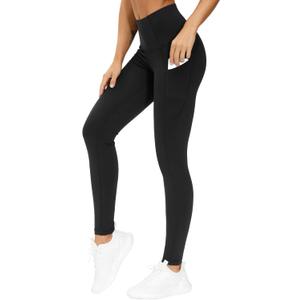 THE GYM PEOPLE Thick High Waist Yoga Pants with Pockets, Tummy Control Workout Running Yoga Leggings for Women (Large, Black)