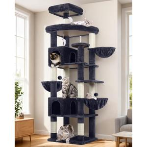 Globlazer Extra Large Cat Tree Tower, 82in Tall Heavy Duty Cat Tree for Indoor Cats Large Adult Big Cat Tower with 8 Scratching Posts, 2 Cat Condos, 2 Padded Perches, 3 Hanging Baskets, S82, Dark Gray