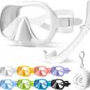 NARUTOO Snorkel Set Adults, Fashionable Macaron Colors Frameless Snorkeling Mask, Ultra Wide View Anti-Fog Snorkel Mask Set, Portable Professional Diving Snorkeling Set (White)