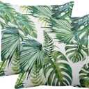 Emvency Set of 2 Throw Pillow Covers Tropical Watercolor Artistic Modern Green Palm Leaf Decorative Pillow Cases Home Decor Standard Square 18x18 Inches Summer White Pillowcases