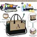 YOOLIFE Mothers Day Gifts for Women - Initial Jute Tote Bag & Makeup Bag, Birthday Gifts for Women Mom Wife Teacher Friend