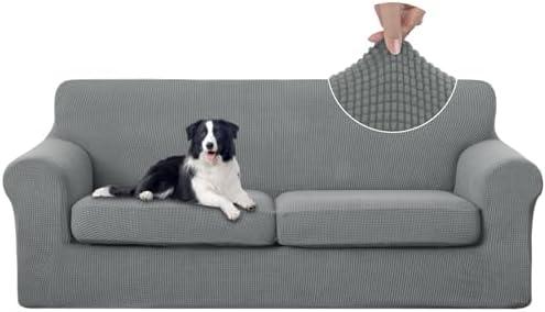 U-NICE HOME 2 Pieces Stretch Couch Cover Sofa Cover Washable Sofa Slipcover with Individual Seat Cushion for 2 Cushion Couch Sofa Pet Friendly(Sofa 2 Seat, Grey)