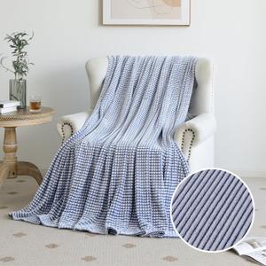 PLEASANT BOULEVARD | Fuzzy Throw Blanket Double-Sided Design Checkered Striped Waffe Lightweight Fleece Blankets for Bed and Couch Dcor  Cozy, Soft, Cute for Women, Twin (60" x 80") Navy (Twin (60" x 80"), Navy)