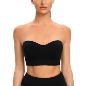 Gnowann Strapless Bras for Women Non-Slip Silicone Bandeau Bralette Seamless Wireless Strapless Bra Padded Tube Top (Small, Black)