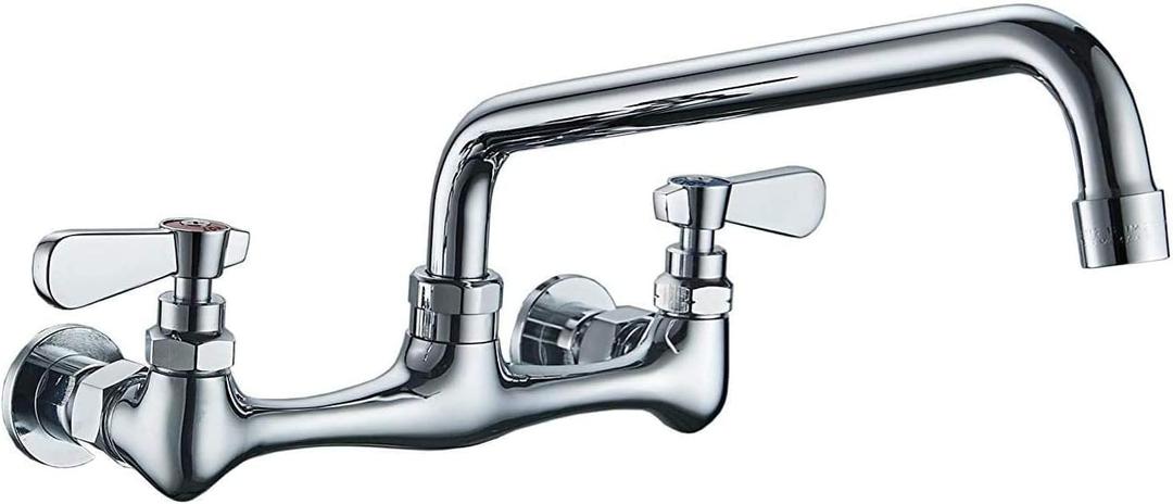 Commercial Kitchen Faucet Wall Mount with 8 Inch Swivel Spout 8" Center Sink 2-Handle Faucet Mixer Tap Polish Chrome,4353