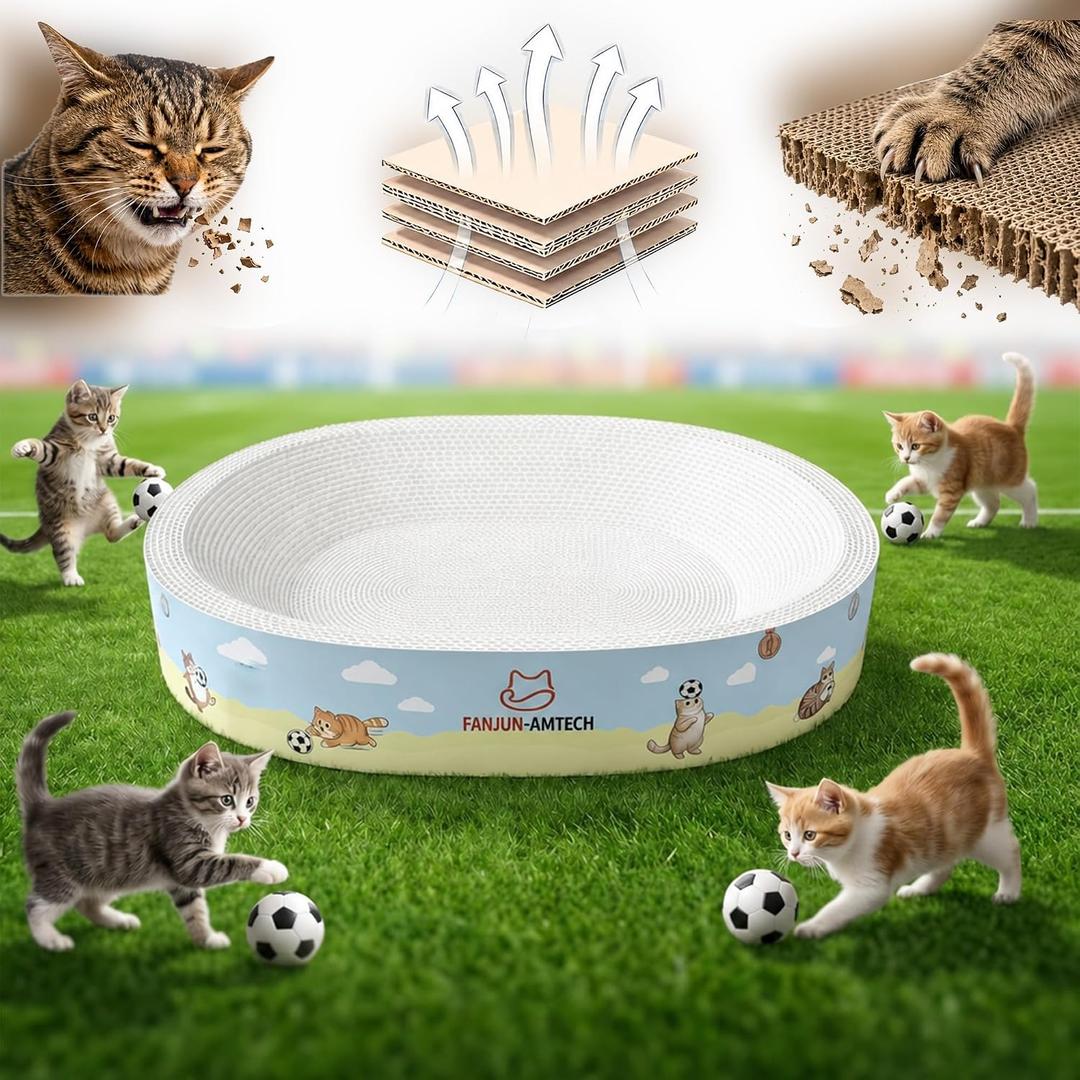 Soccer Cat Scratcher Bed, No-Mess cat Scratching pad, No shed Cat beds and Scratch pad for Cats, Plant Fiber Mess Free cat Scratch Furniture Protector, Stop Cats Eating Paper Craps