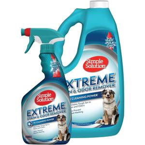 Simple Solution Extreme Pet Stain and Odor Eliminator Spray, Pee Stain Remover, Enzyme Cleaner, 3X Pro-Bacteria Cleaning Power, Dog Odor Remover, 32 oz and Gallon (160 Fl Oz (Pack of 2))