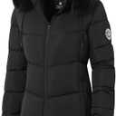 ASPO Women's Winter Puffer Coats Thicken Fleece Lined Waterproof Parka Warm Down Jacket Faux Fur Detachable Hood Hiking Snow Black, Medium