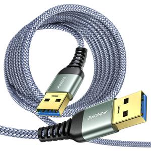 AINOPE USB to USB Cable, USB 3.0 A to A Male to Male Cable [Never Rupture] Double End Type A Cord Compatible with Hard Drive Enclosures, KVM, DVD Player, TV, Laptop Cooler,10Ft/Grey, 2 Pack