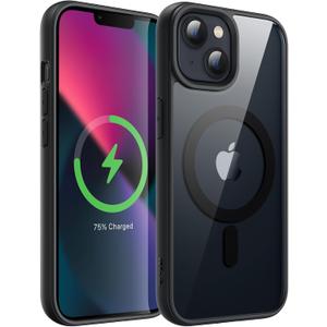 JETech Magnetic Case for iPhone 13 mini 5.4-Inch Compatible with MagSafe, Shockproof Phone Bumper Cover, Solid Color Matte TPU Frame, Anti-Scratch Clear Back (Black)