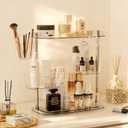 Rotating Makeup Vanity Organizer, Bathroom Countertop Cosmetic Skin Care Storage,Cosmetic Display Case with Brush Holder,for Skincare Perfume Cosmetics,Detachable Hanging Trays & Hooks