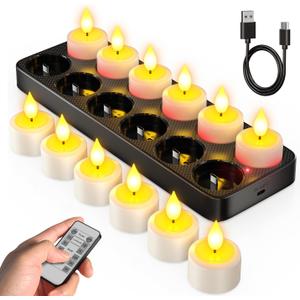 SoulBay Flameless Candles with Remote Control Timer & Charging Base, 12pcs USB Rechargeable Battery LED Tea Lights Candles Small Votive for Lantern Pool Mantle Weddings Emergency Christmas Decorative
