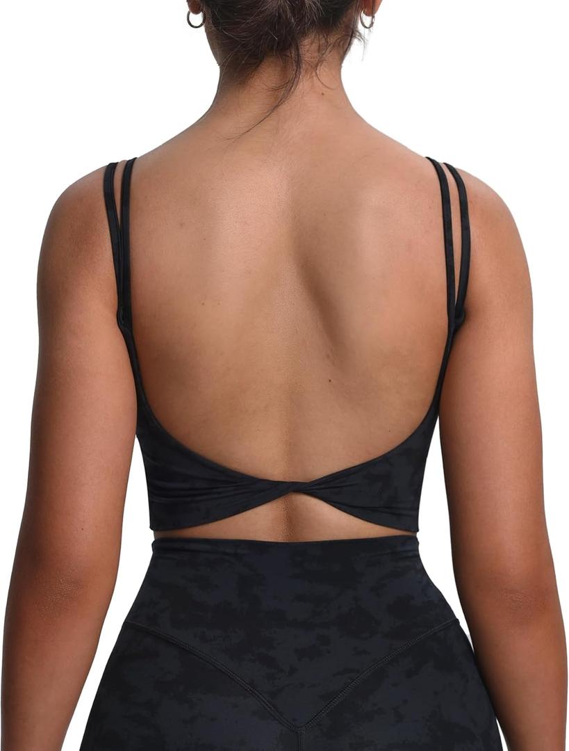 Aoxjox Women's Workout Sports Bras Fitness Yoga Crop Tank Twist Back Cami (Cloud Black) XS