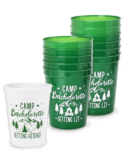 Nefelibata Camp Bachelorette Party Plastic Cups 9PCS Camping Stadium Cups Getting Hitched Bridal Shower Party Favors Decorations Reusable Party Cups Supplies 16OZ